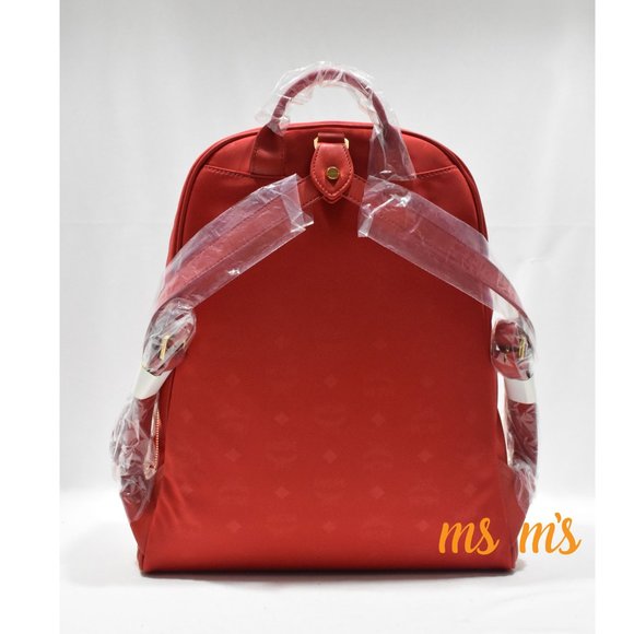 NWT MCM Large RED Nylon Logo Backpack - Picture 5 of 8